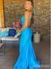 Elegant V-neck Blue Mermaid Long Prom Dress,Evening Dress,PD382166