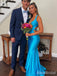 Elegant V-neck Blue Mermaid Long Prom Dress,Evening Dress,PD382166