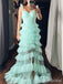 Fresh Green Sweetheart A-line Long Tiered Tulle Prom Dress, Evening Dress, PD382177