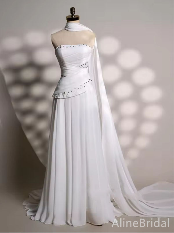 Gorgeous White Beadings Strapless A-line Long Prom Dress,Evening Dress,PD382181