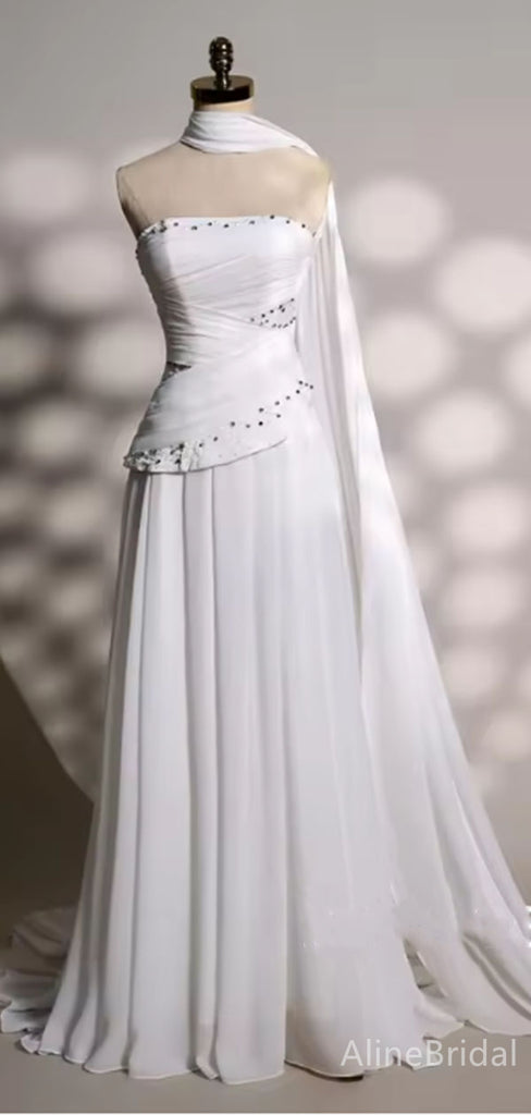 Gorgeous White Beadings Strapless A-line Long Prom Dress,Evening Dress,PD382181
