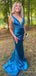 Elegant V-neck Blue Mermaid Long Prom Dress,Evening Dress,PD382186