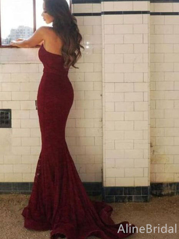 Gorgeous Sweetheart Burgundy Strapless Lace Mermaid Long Prom Dress,Evening Dress,PD382193