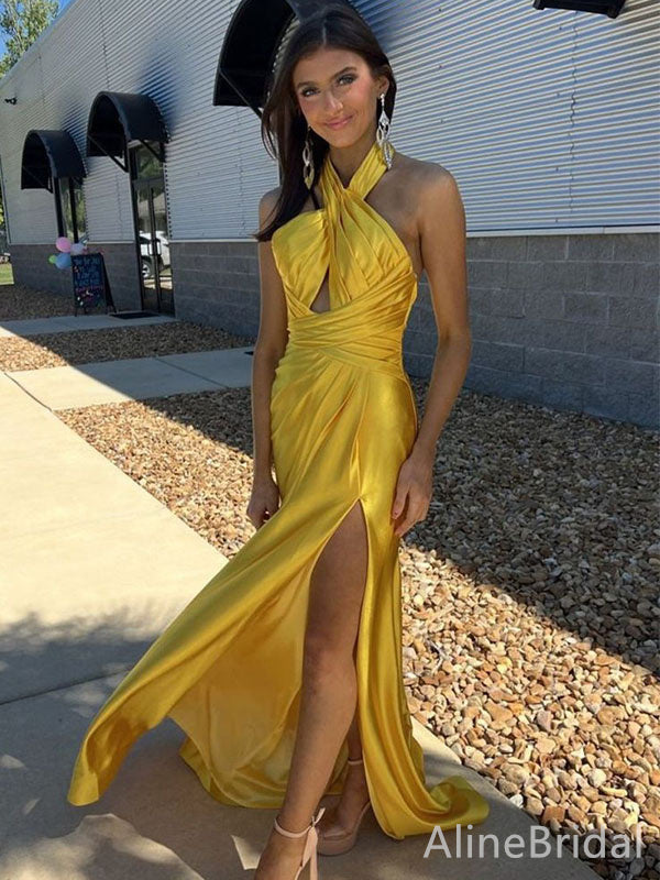 Gorgeous Yellow Halter Split Side Mermaid Long Prom Dress,Evening Dress,PD382200