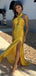 Gorgeous Yellow Halter Split Side Mermaid Long Prom Dress,Evening Dress,PD382200
