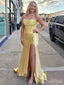 Gorgeous Yellow Strapless Corset Long Mermaid Prom Dress with Side Slit, Evening Dress, PD382201