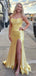 Gorgeous Yellow Strapless Corset Long Mermaid Prom Dress with Side Slit, Evening Dress, PD382201