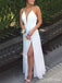 Gorgeous White Halter Spaghetti Strap A-line Split Side Long Prom Dress, Evening Dress, PD382203
