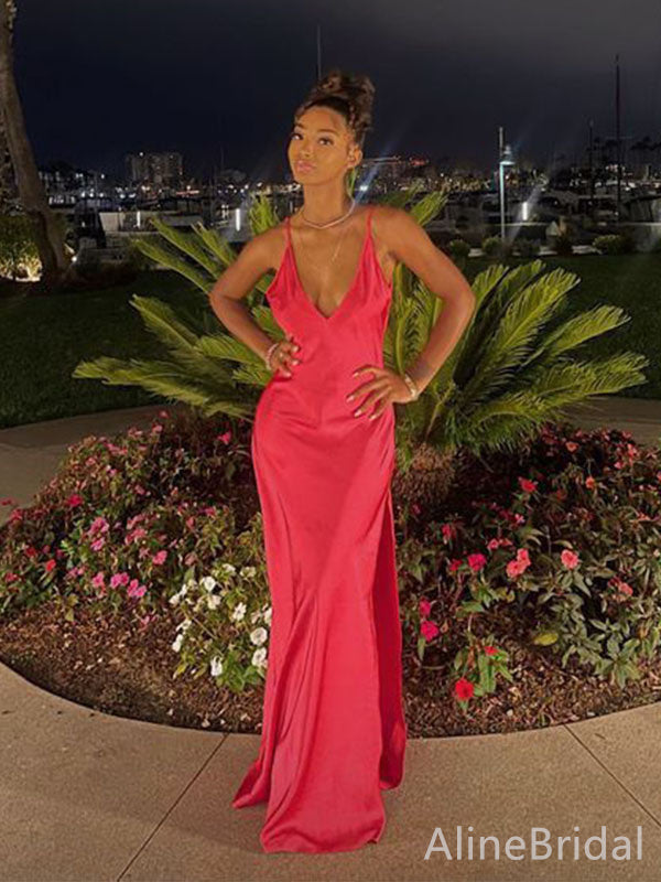 Gorgeous Red V-neck Spaghetti Strap Long Prom Dress, Evening Dress, PD382205