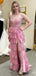 Sparkly Pink Lace Appliques A-Line Layered Tulle Prom Dress, Backless Evening Dress, PD382226