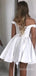 Elegant Ivory Off The shoulder Lace-up Back A-line  Soft Satin Short Homecoming Dress, Prom Dress, PD382252
