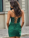Emerald Green Cowl Sequins Short Homecoming Dress with Lace-Up Back, PD382247