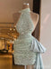 Sparkly Mint Green Sequins Halter A-line Short Homecoming Dress with Train, HD3205