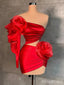 Stunning Red Strapless Short Mini Homecoming Dress with Striking Flowers, HD32674