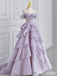 Elegant Purple Strapless A-line Long Layered Tulle Prom Dress, Evening Dress, PD37764