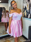 Sexy Pink Off-Shoulder Strapless A-line Short Mini Homecoming Dress, HD32640