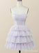 Elegant Purple Strapless A-line Short Mini Layered Tulle Homecoming Dress, HD32680