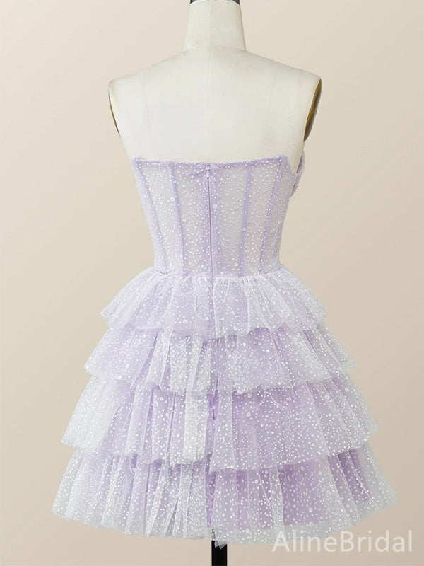 Elegant Purple Strapless A-line Short Mini Layered Tulle Homecoming Dress, HD32680