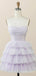 Elegant Purple Strapless A-line Short Mini Layered Tulle Homecoming Dress, HD32680
