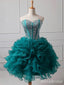 Sparkly Green Rhinestones Strapless A-line Short Tiered Ruffles Homecoming Dress, HD32687