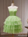 Elegant Light Green Spaghetti Strap A-line Short Homecoming Dress-Mini Layered Tulle Dress, H D32695