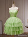 Elegant Light Green Spaghetti Strap A-line Short Homecoming Dress-Mini Layered Tulle Dress, H D32695