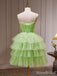Elegant Light Green Spaghetti Strap A-line Short Homecoming Dress-Mini Layered Tulle Dress, H D32695