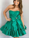 Elegant Green Strapless A-line Short Mini Homecoming Dress with Bow Detailing, HD32700