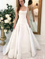 Elegant White Square A-line Long Wedding Dress, PD38048