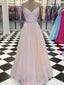 Sparkly V-neck Spaghetti Strap A-line Long Prom Dress,PD38067
