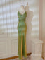 Emerald Green Satin Gown with Crisscross Ruched Bodice, Formal Dress, PD382287