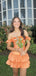 Elegant Off the Shoulder Sleeveless Ruffle Orange Short Homecoming Dress, Mini Skirt, HC382274