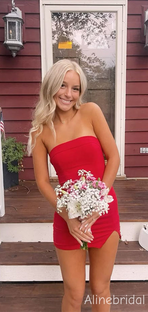 Elegant Red Strapless Short Tight Homecoming Dress, HC382285