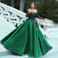 Charming Emerald Off the Shoulder Lace Appliques Satin Ball Gown Prom Gown Dresses, PD00047