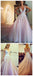 Pink Tulle Applique Sleeveless V-neck A-line Open Back Prom Dresses,PD0128