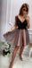 Black Beading Lace Top Brown Tulle Backless Homecoming Dresses,HD0070
