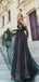 Black Lace Long Sleeve Off Shoulder Lace Up Back Prom Dresses.PD00230