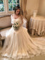 Romantic Chiffon Strapless A-line Layered Tulle Wedding Dresses with Train, AB1560