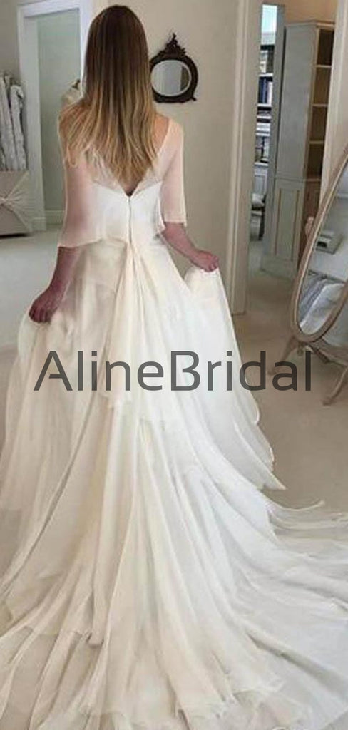 Romantic Chiffon Strapless A-line Layered Tulle Wedding Dresses with Train, AB1560