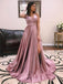 Dusty Rose Elastic Satin Spaghetti Strap Lace Up Back With Slit Prom Dresses,PD00374