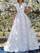 Fashion Unique Lace Floral Satin Cap Sleeve Elegant Wedding Dresses, AB1539