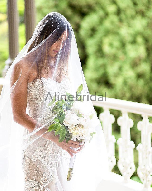 Gorgeous Beading Lace Sweetheart Strapless Mermaid Wedding Dresses, AB1520