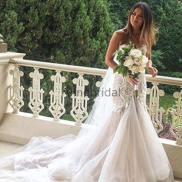 Gorgeous Beading Lace Sweetheart Strapless Mermaid Wedding Dresses, AB1520