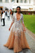 Gorgeous Nude Tulle Applique Long Sleeve Formal Prom Dresses,PD00143