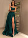 Hunter Green Sweetheart Strapless Slit A-line Prom Dresses.PD00280