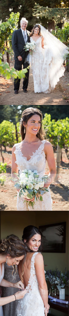 Ivory Lace Appliques Nude Sleeveless Backless Mermaid Wedding Dresses, AB1171