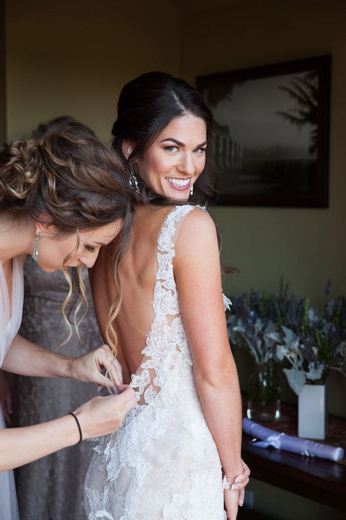 Ivory Lace Appliques Nude Sleeveless Backless Mermaid Wedding Dresses, AB1171