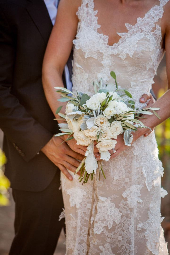 Ivory Lace Appliques Nude Sleeveless Backless Mermaid Wedding Dresses, AB1171