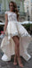 Ivory Lace Short Sleeve See Through Top High Low Fashion Wedding Dresses , AB1536