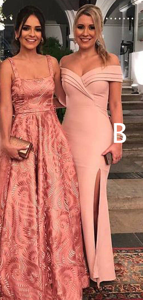 Light Nude Satin Off Shoulder Mismatched Mermaid Prom Dresses.PD00232